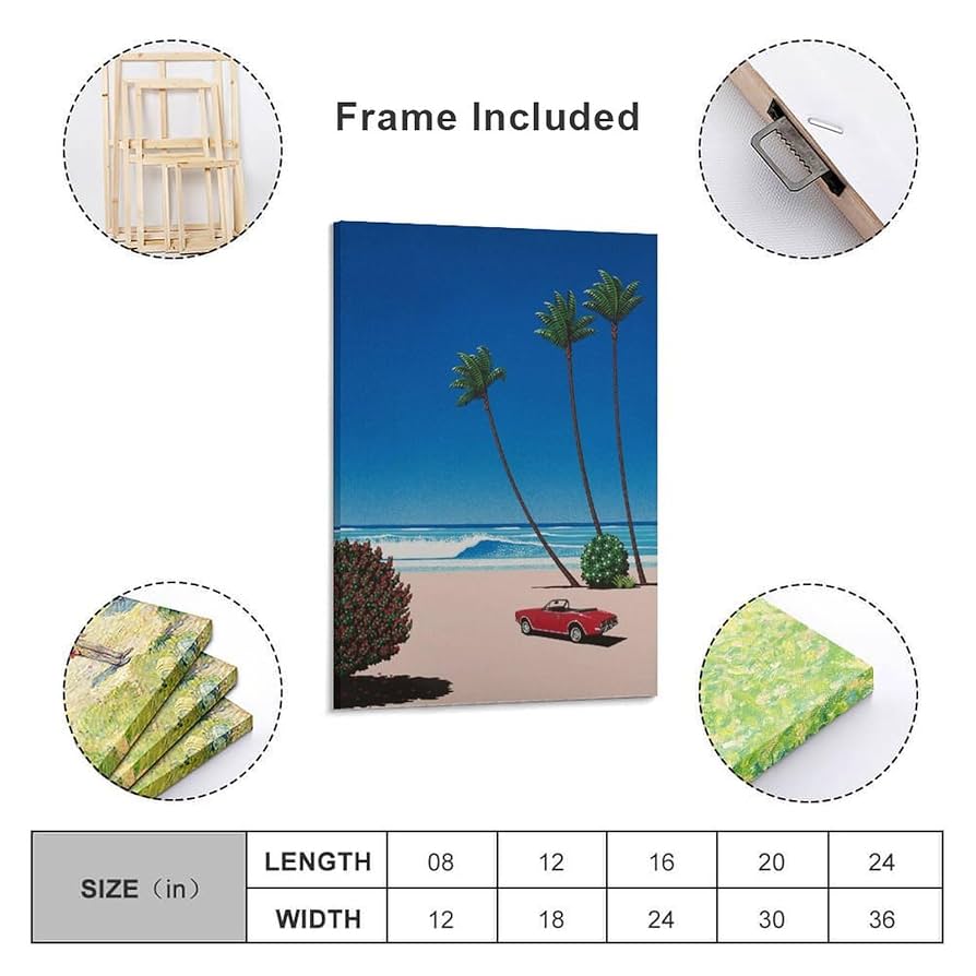 Amazon.co.jp: 画家永井博 夏のヤシの木と赤い車風景ポスター